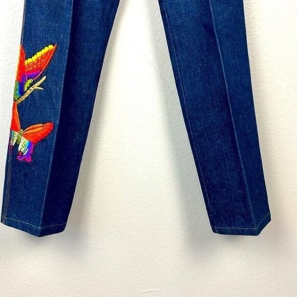 Vik Vizette Jeans High-Rise Butterfly Embroidery Flare Boot Cut Flat Front 26 - Picture 6 of 12
